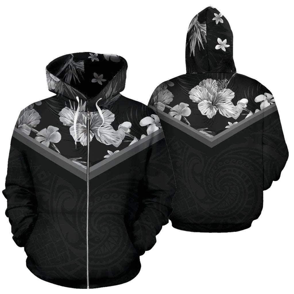 Hawaii Vintage Pattern Zip up Hoodie BMW Hisbiscus Unisex Black - Polynesian Pride