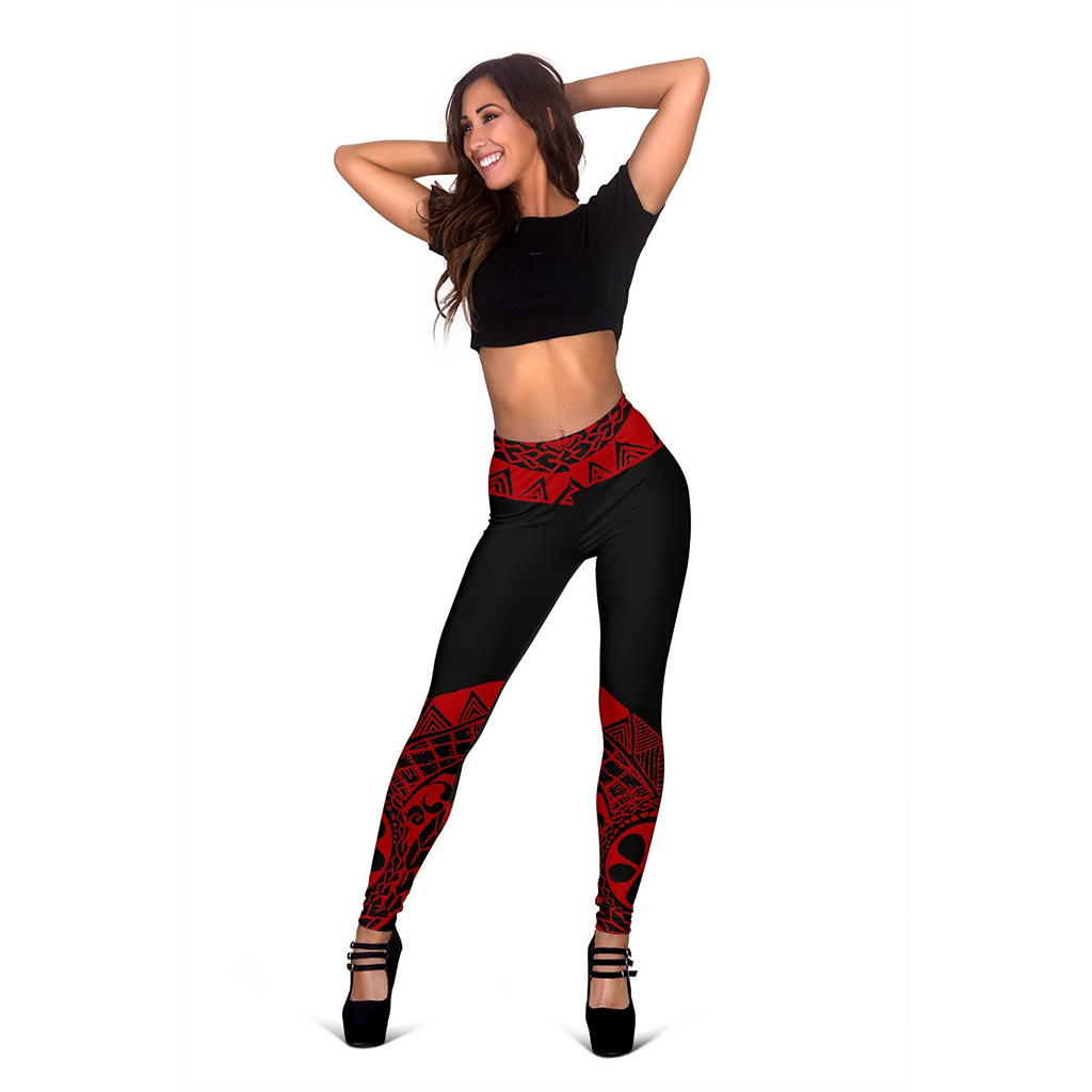 Samoa Women's Leggings - Polynesian Red Version Black - Polynesian Pride