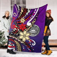 American Samoa Premium Blanket - Tribal Flower With Special Turtles Purple Color - Polynesian Pride
