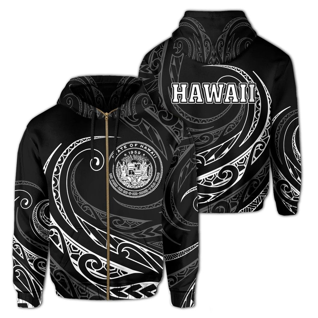 Hawaii Coat of Arms Zipper Hoodie Frida Style Unisex Art - Polynesian Pride