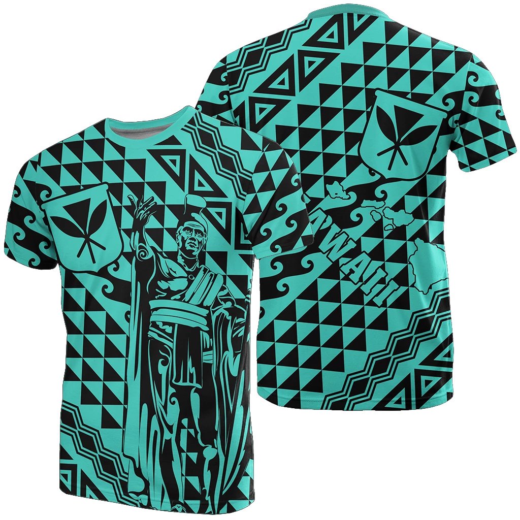 Hawaii T Shirt King Kakau Kanaka Turquoise Unisex Turquoise - Polynesian Pride