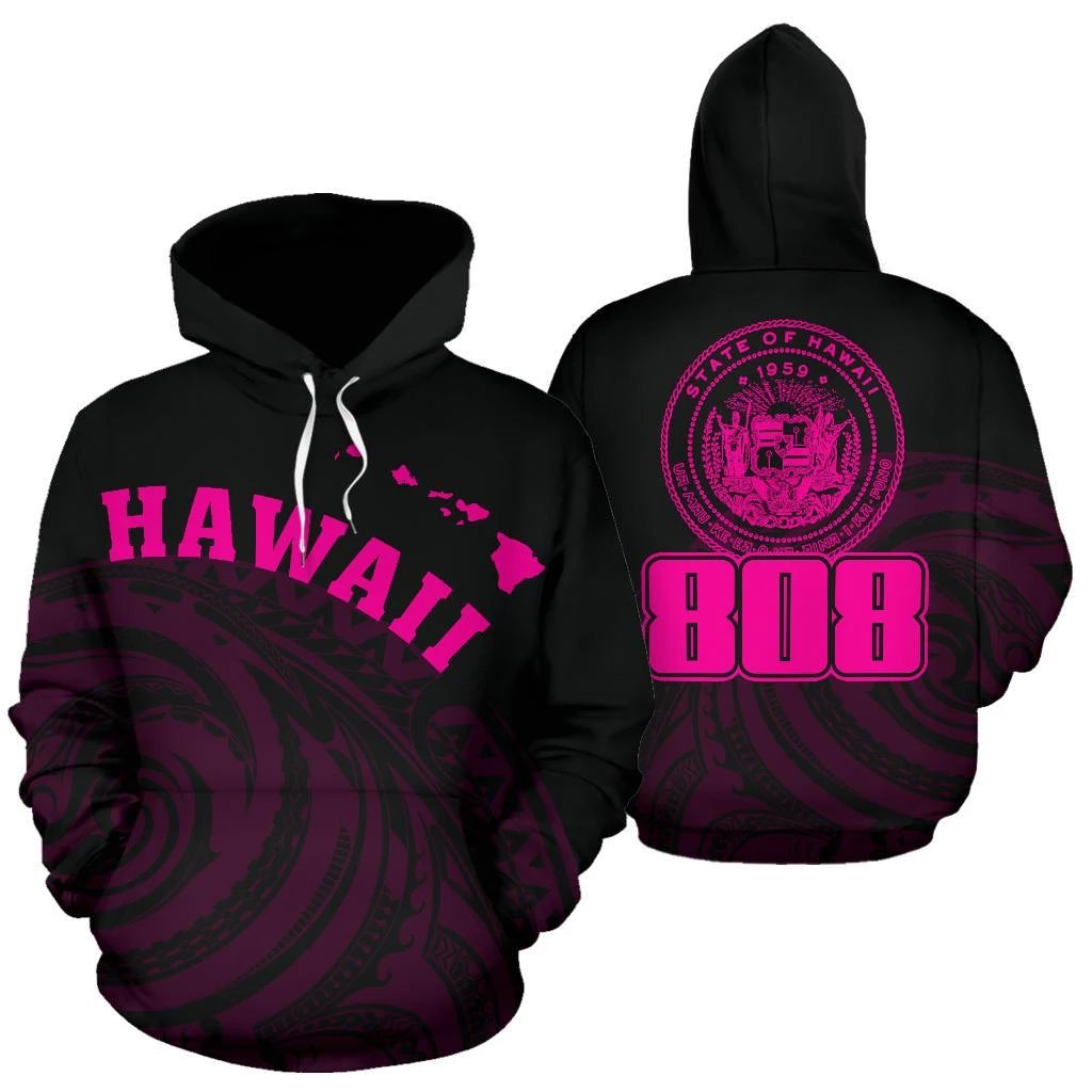 Hawaii Polynesia Hoodie Pink Tatau Style Unisex White - Polynesian Pride
