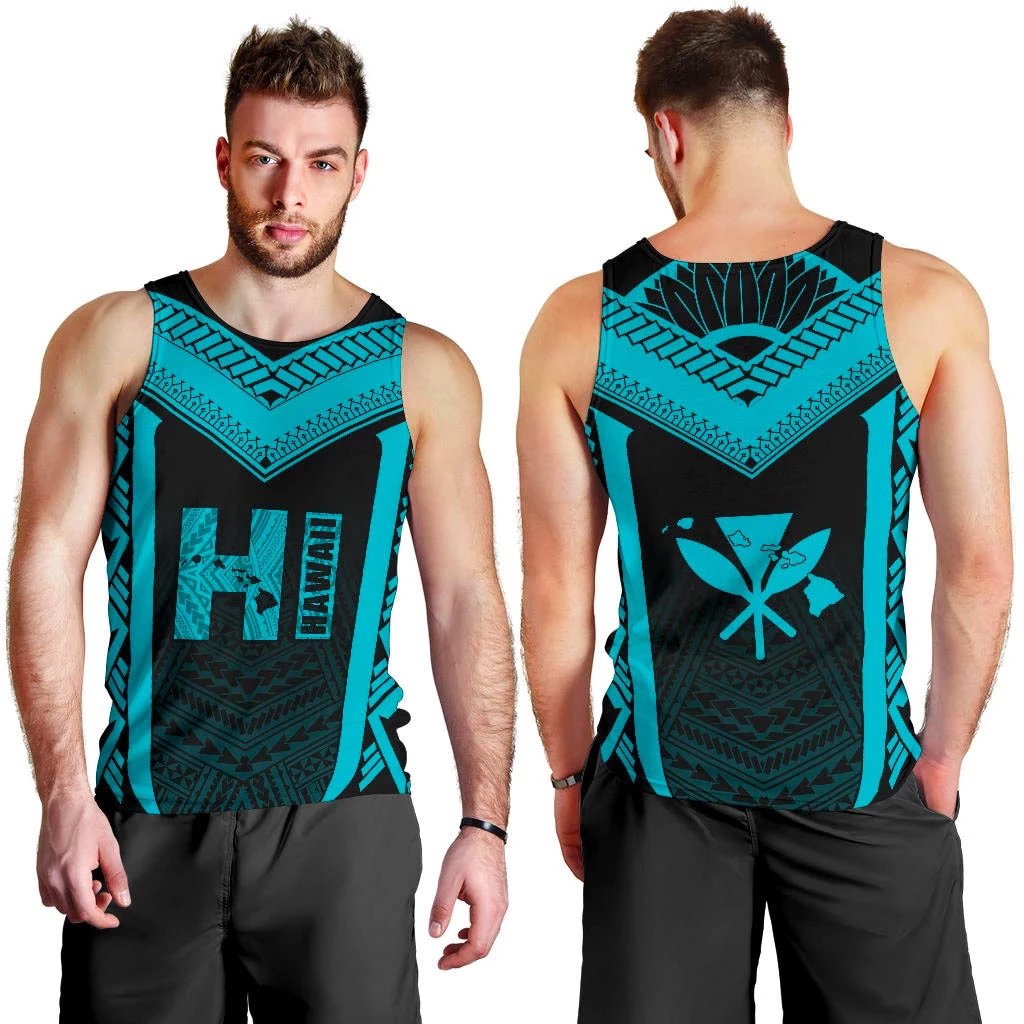 Hawaiian Kanaka Polynesian Men's Tank Top Active Blue Blue - Polynesian Pride