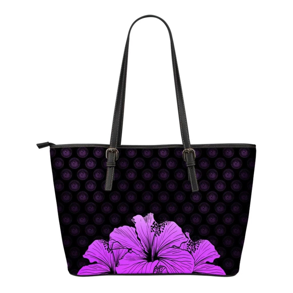 Hawaii Hibiscus Small Leather Tote Violet - Rich Style Violet - Polynesian Pride