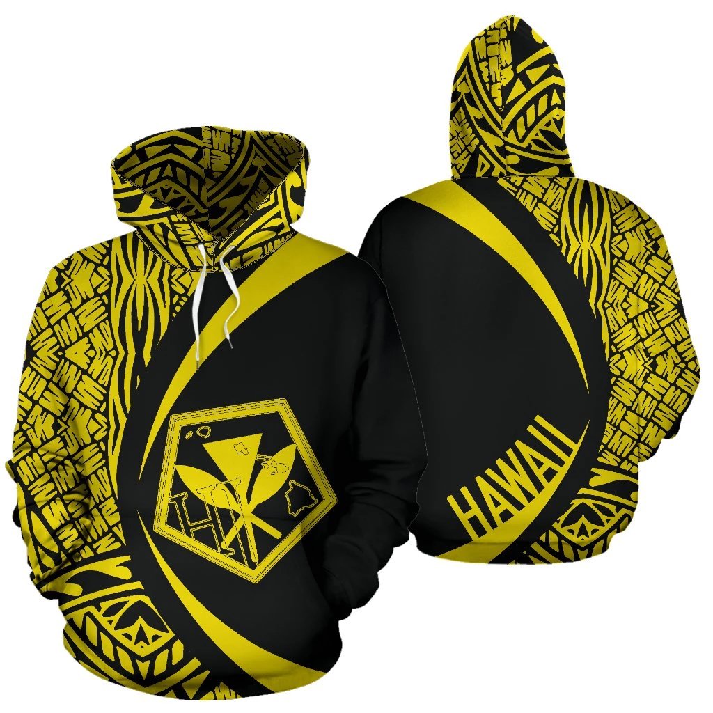 Kanaka Polynesian Tribal Hoodie Circle Style Yellow Color Unisex White - Polynesian Pride