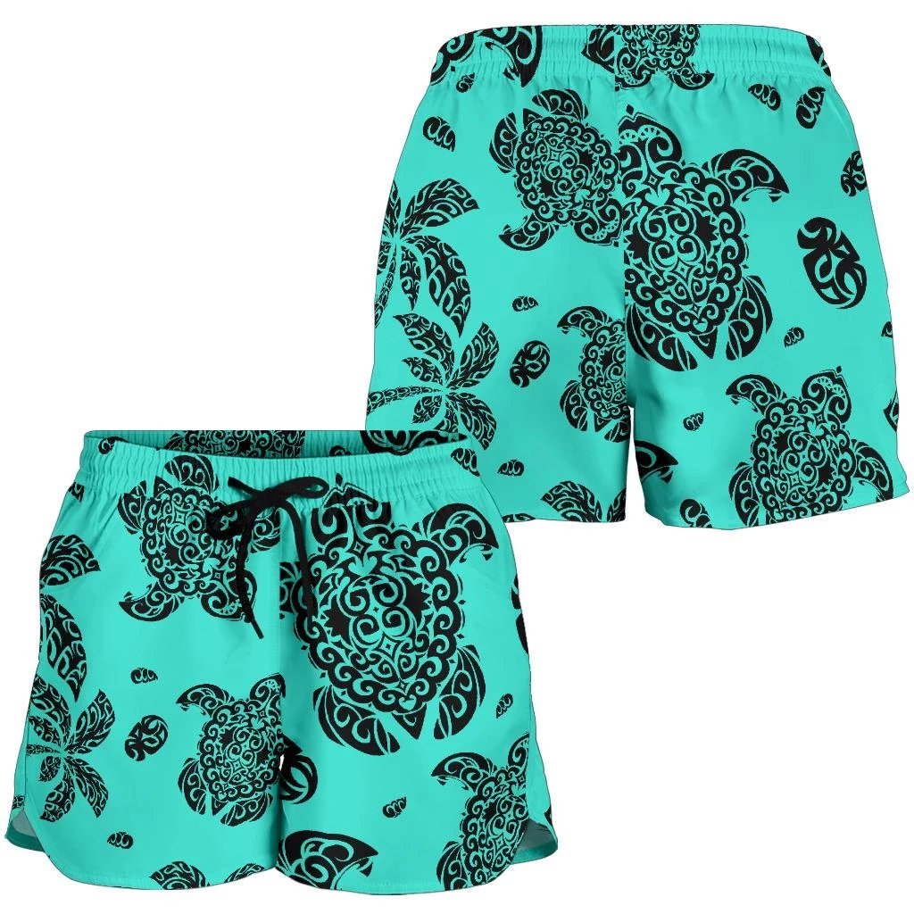 Polynesian Turtle Palm And Sea Pebbles Turquoise Women's Short Women Turquoise - Polynesian Pride