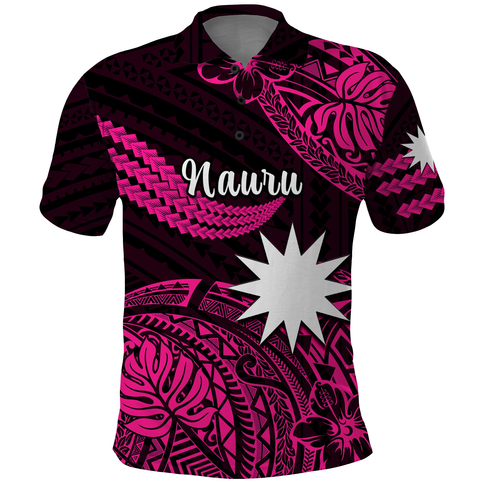 Custom Nauru Polynesian Hibiscus Naoero Pink Polo Shirt LT14 Pink - Polynesian Pride