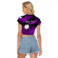 (Custom Personalised) Nauru Polynesian Hibiscus Naoero Purple Raglan Cropped T Shirt LT14 - Polynesian Pride