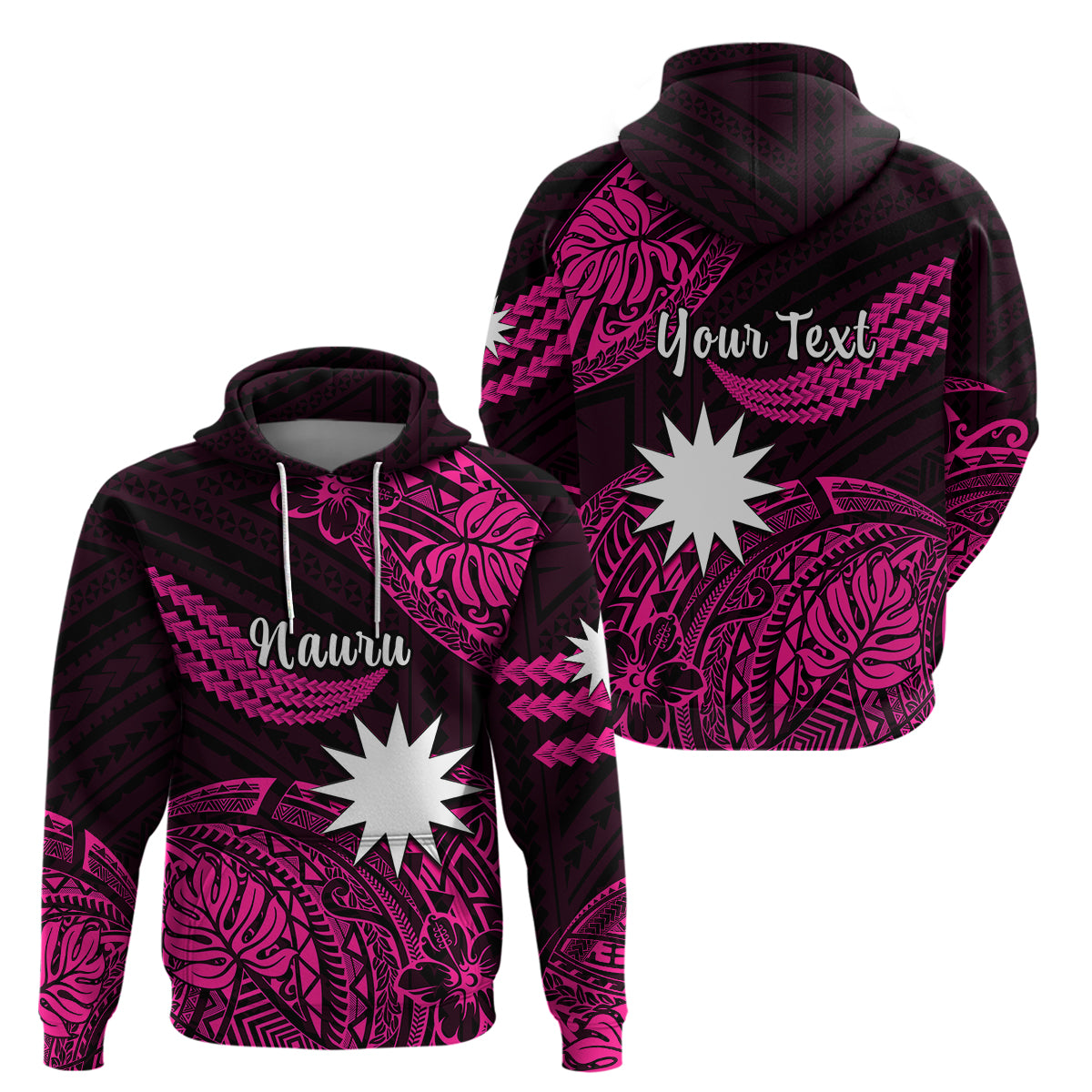 Custom Nauru Polynesian Hoodie Hibiscus Naoero Pink LT14 Pullover Hoodie Pink - Polynesian Pride