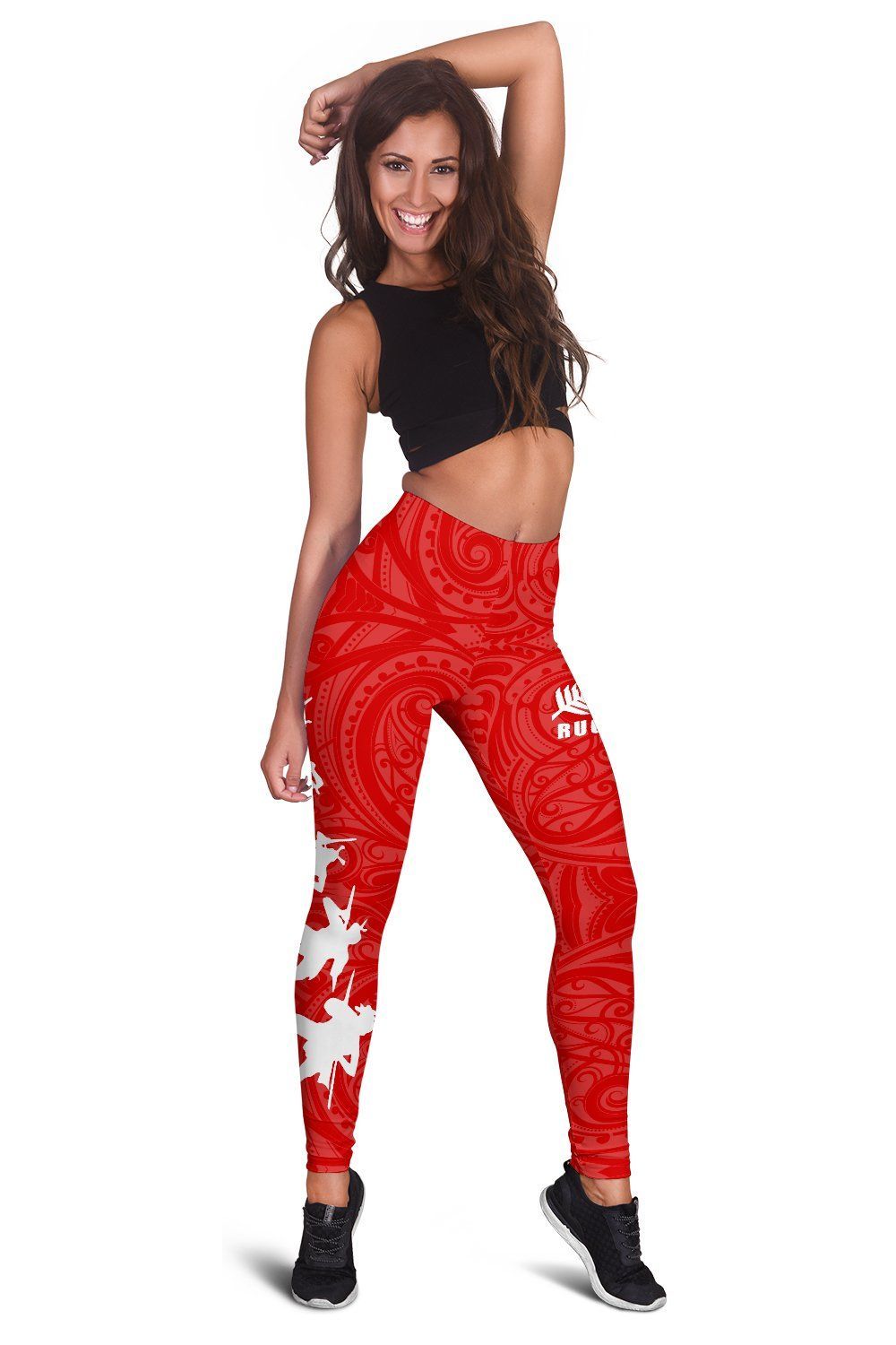 New Zealand Maori Haka Fern Rugby Leggings Red - Polynesian Pride