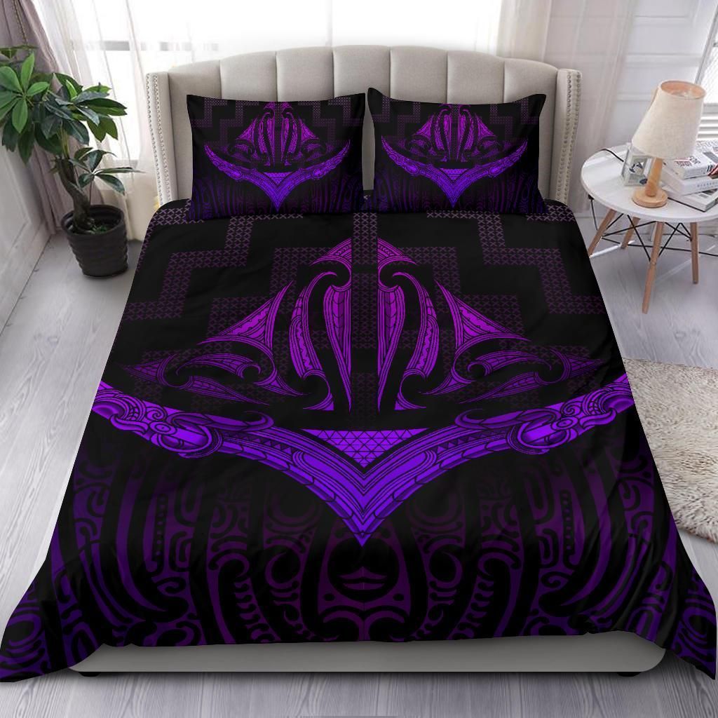 Maori Bedding Set, Purple Vibes Black - Polynesian Pride