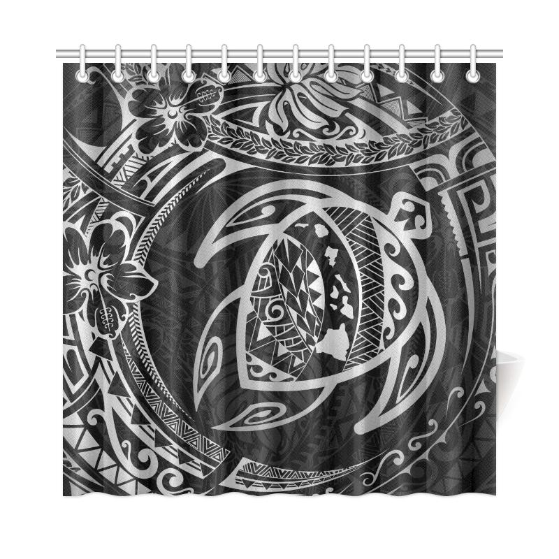 Hawaiian Turtle Polynesian Gray Shower Curtain 177 x 172 (cm) Gray - Polynesian Pride