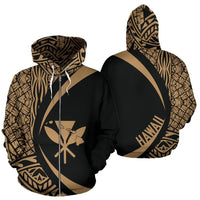 Kanaka Hawaii Map Gold Polynesian Zip up Hoodie Circle Style Unisex White - Polynesian Pride