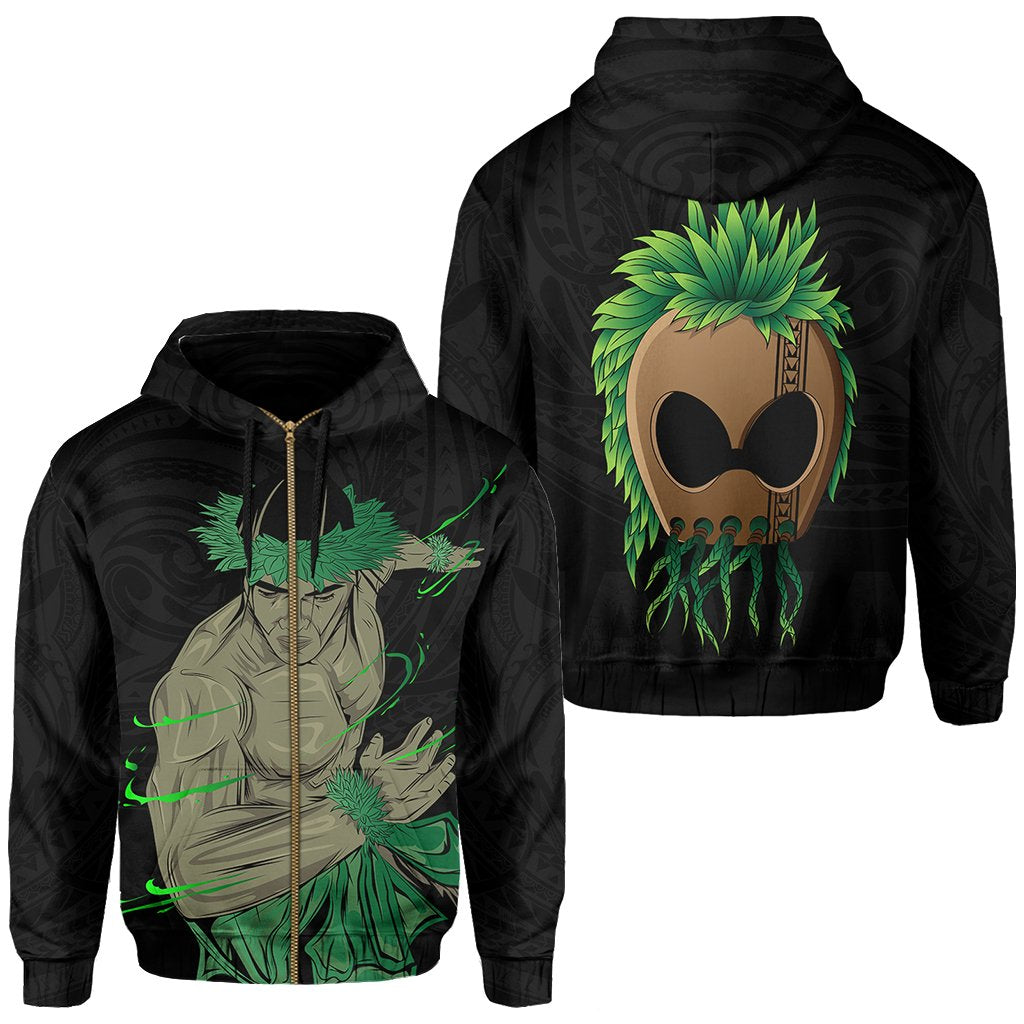 Polynesian Hula Man Helmet Hawaii Zip Hoodie Gray Unisex Gray - Polynesian Pride