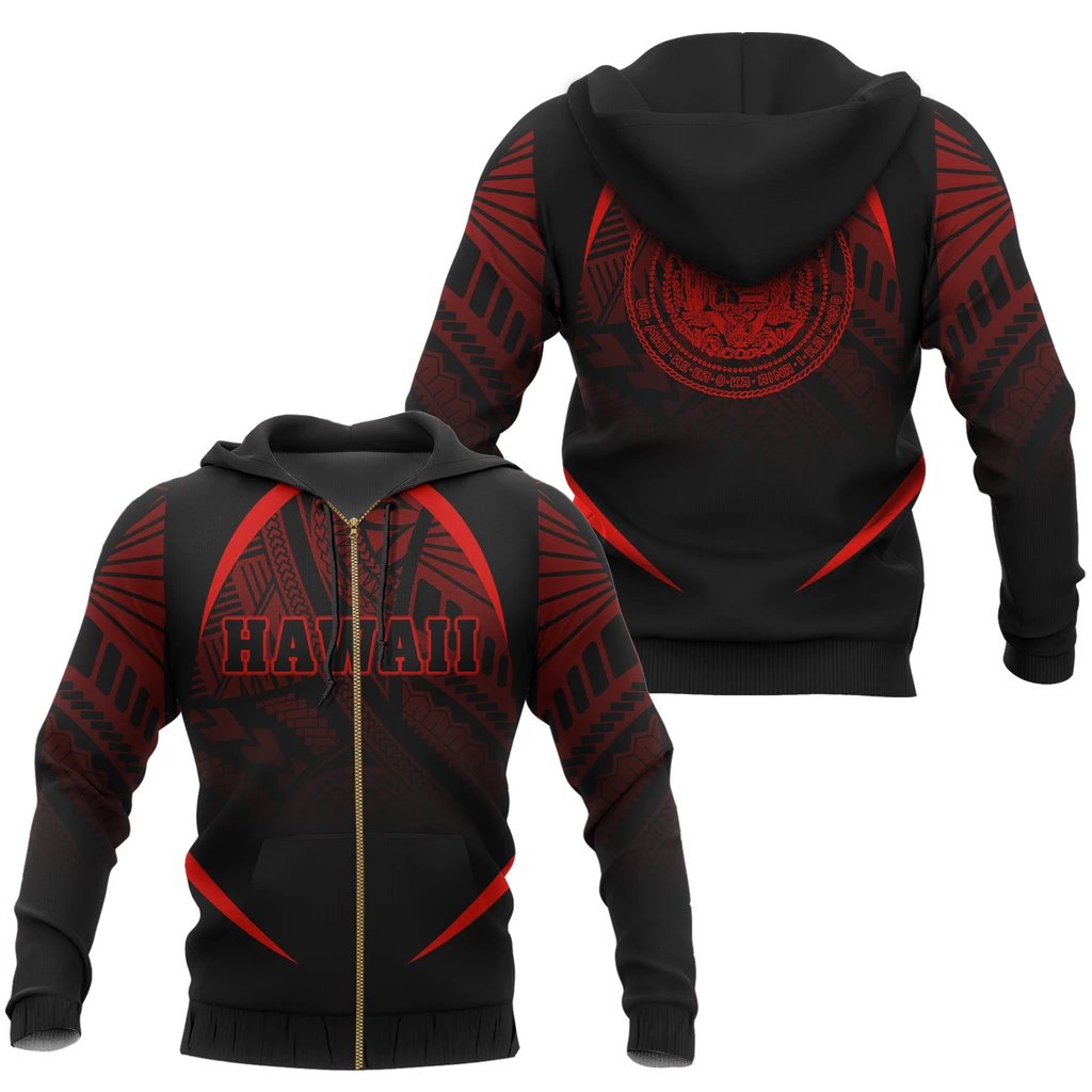 Hawaii Polynesian Zipper Hoodie Red The Face Style Unisex Red - Polynesian Pride