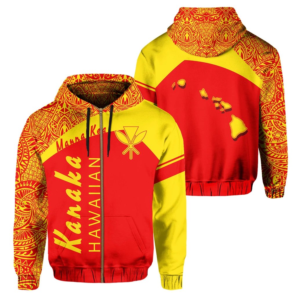 Kanaka Polynesian Mauna Kea Zipper Hoodie Vera Style Unisex Orange - Polynesian Pride