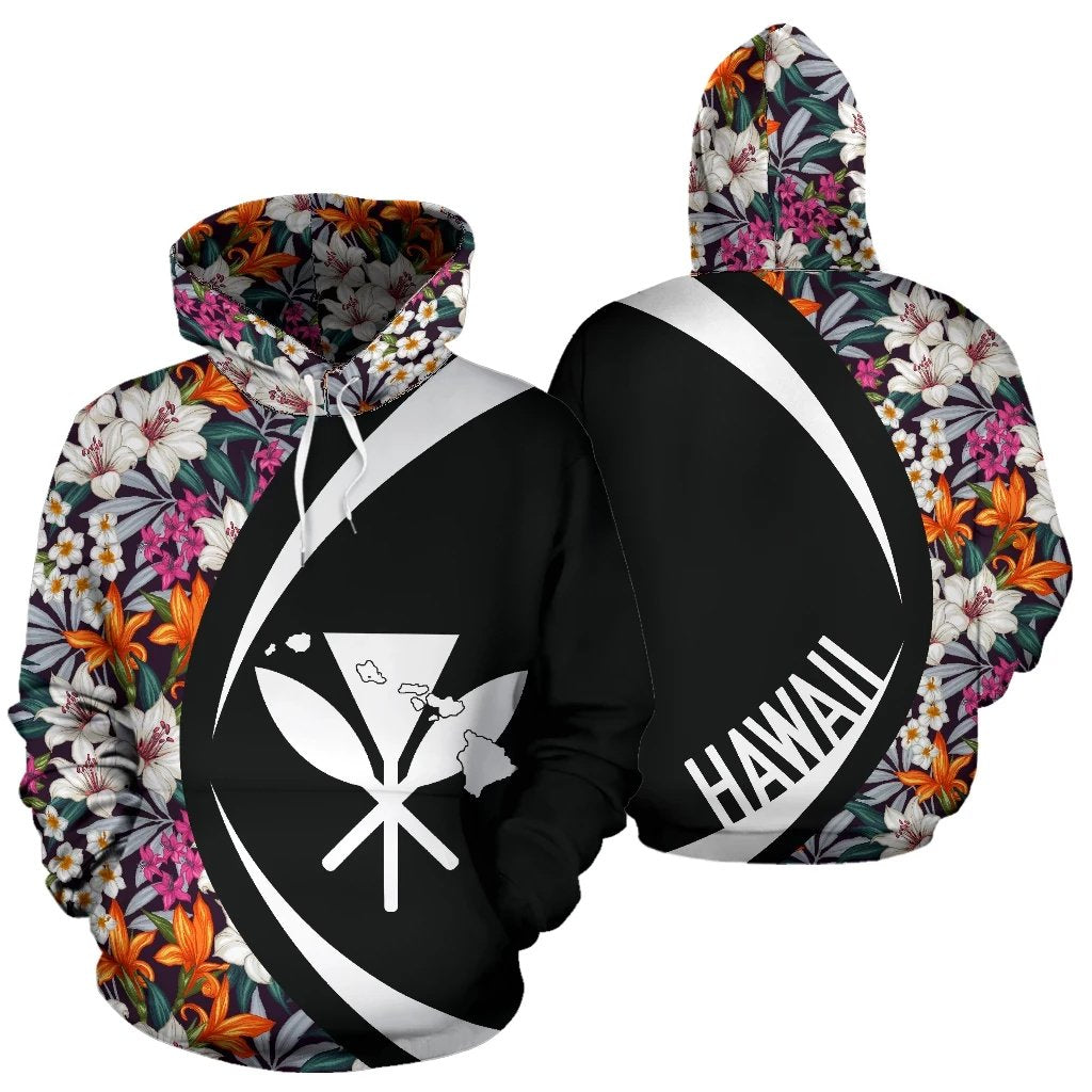 Kanaka Seamless Exotic Pattern With Tropical Leaves Flowers Hoodie Circle Style Unisex Black - Polynesian Pride