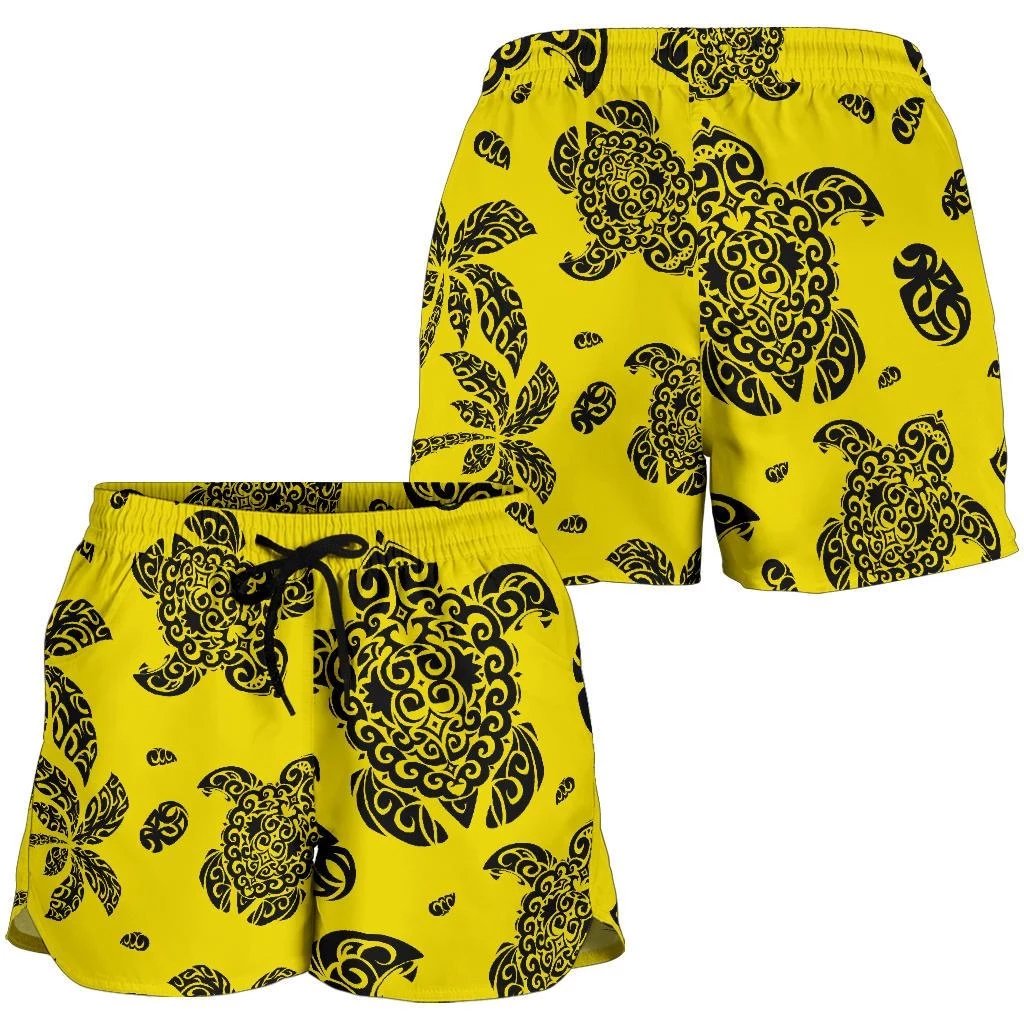 Polynesian Turtle Palm And Sea Pebbles Yellow Women's Short Women Yellow - Polynesian Pride