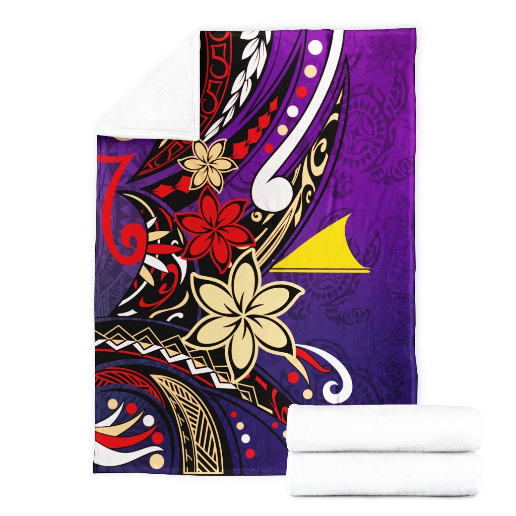 Tokelau Premium Blanket - Tribal Flower With Special Turtles Purple Color - Polynesian Pride