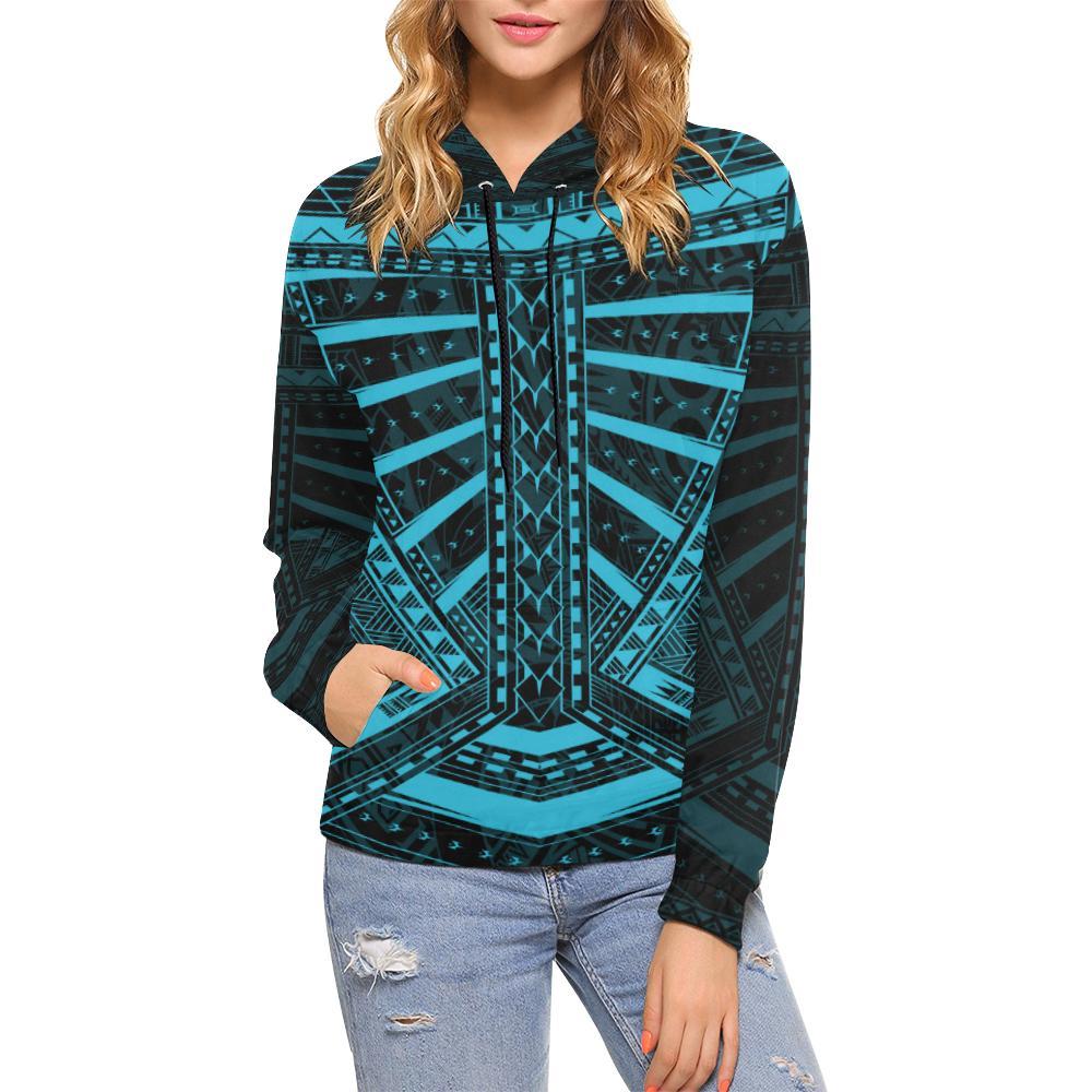Polynesian Tattoo All Over Hoodie Blue - Polynesian Pride