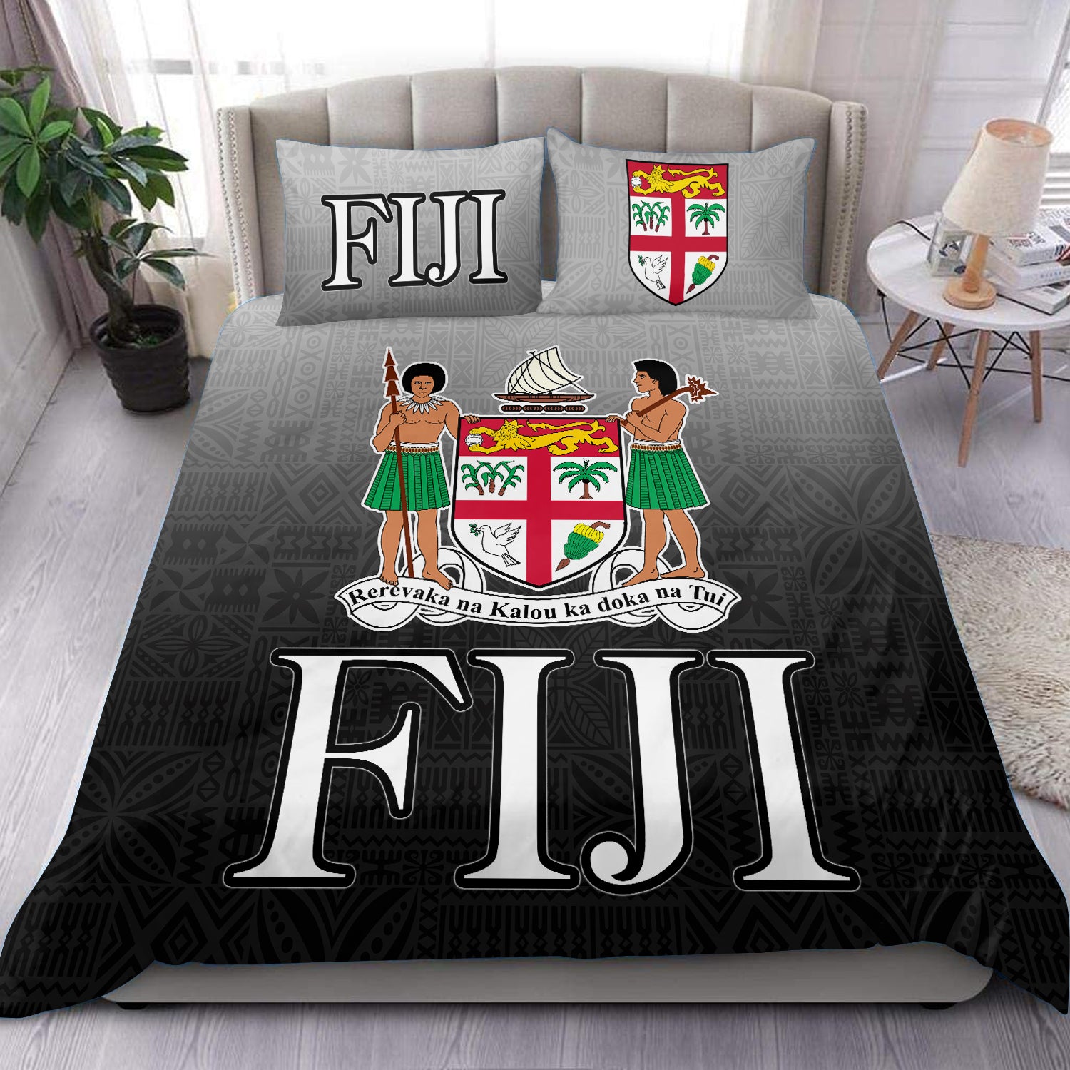 Fiji Bedding Sets - Fijian patterns ver2 Black - LT20 Blue - Polynesian Pride