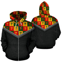 Hawaii Vintage Pattern Zip up Hoodie Coconut Tree Caro Unisex Black - Polynesian Pride