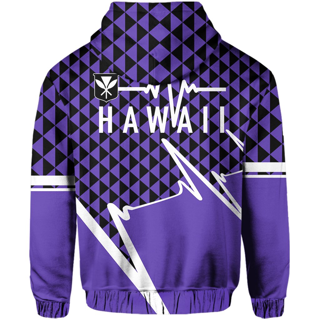 Kakau Hawaii In My Heartbeat Flag of Hawaii Zip Hoodie Purple - Polynesian Pride
