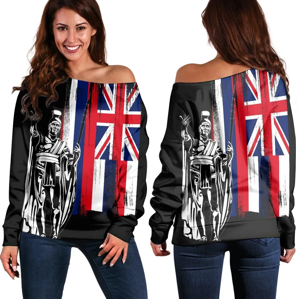 Polynesian Pride Sweater - Hawaii King Flag Women's Off Shoulder Sweater - Polynesian Pride