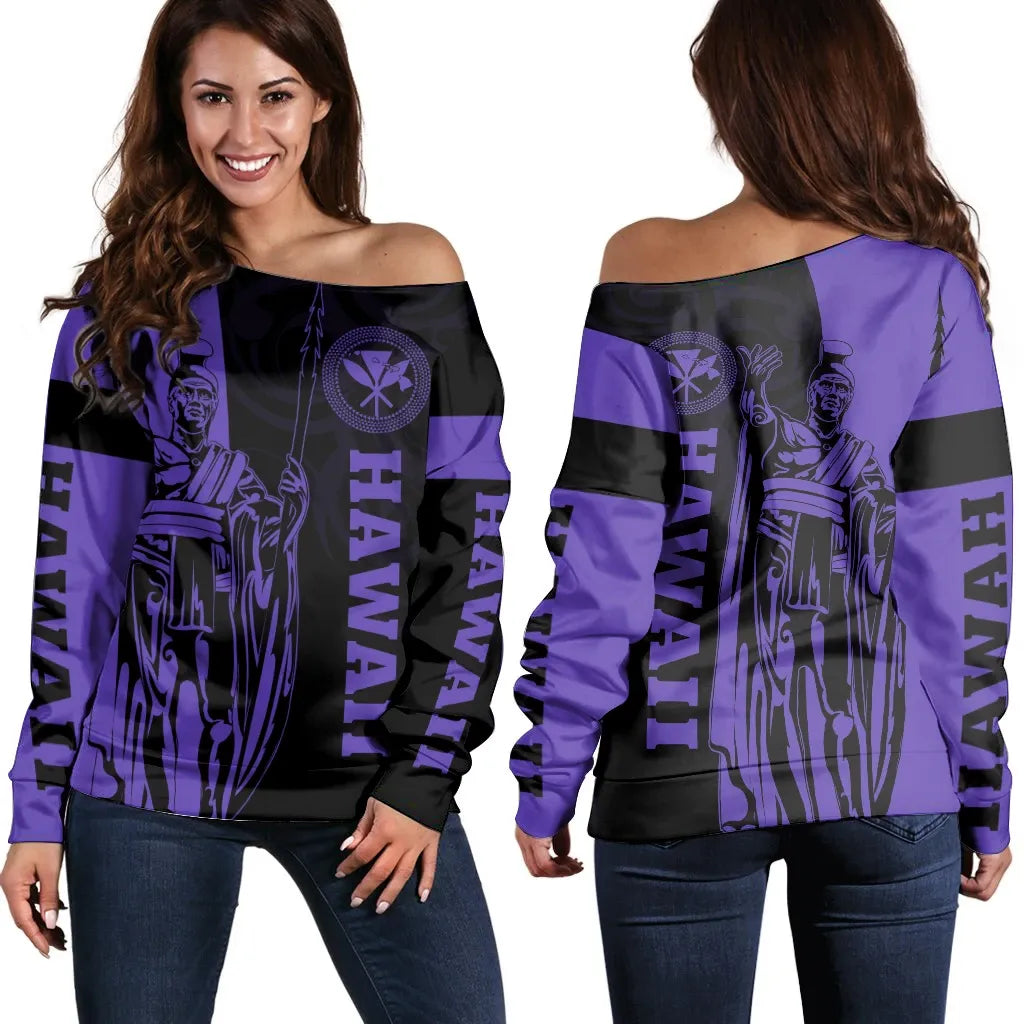 Polynesian Pride Sweater - Hawaii King Polynesian Women's Off Shoulder Sweater Purple - Lawla Style - Polynesian Pride