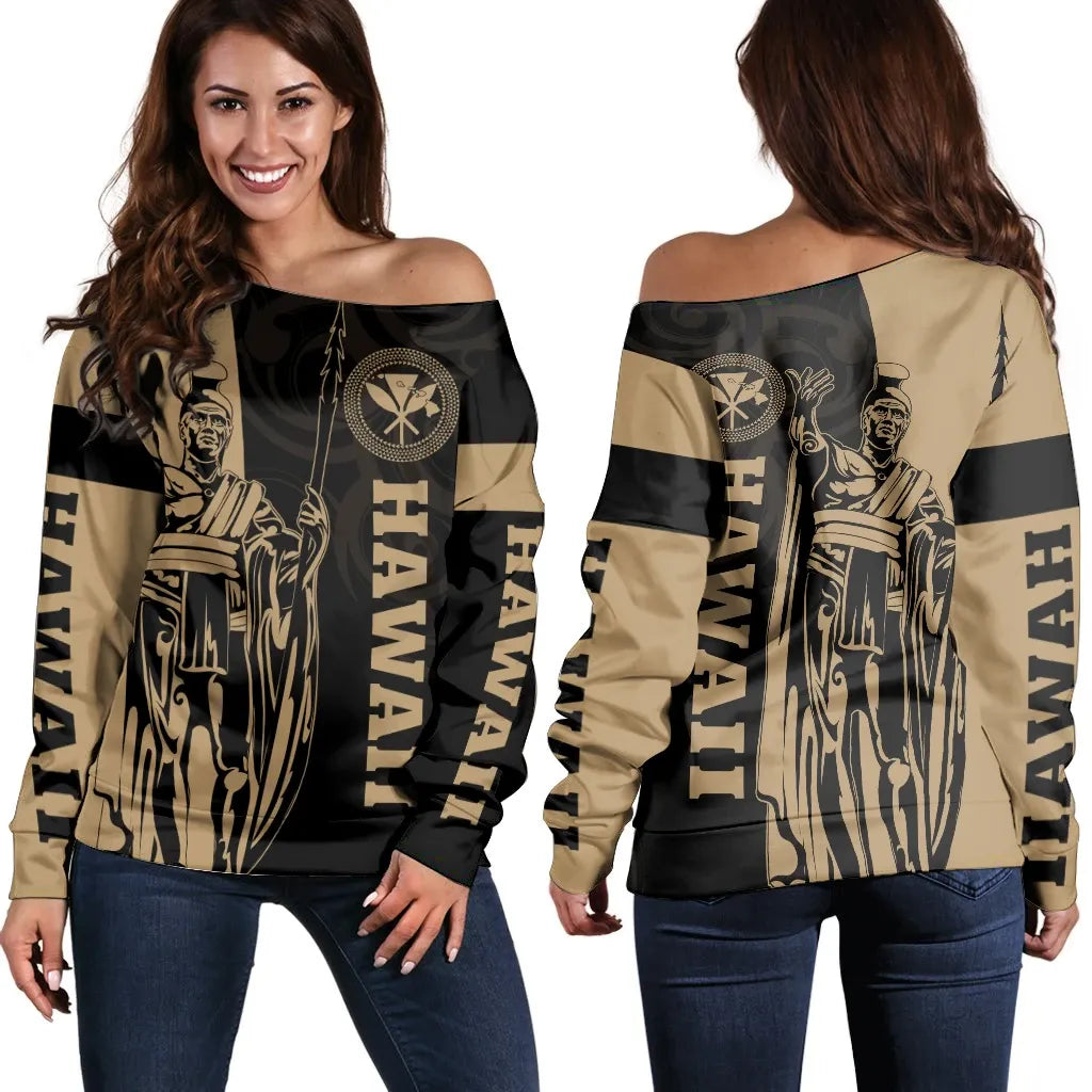 Polynesian Pride Sweater - Hawaii King Polynesian Women's Off Shoulder Sweater Gold - Lawla Style - Polynesian Pride