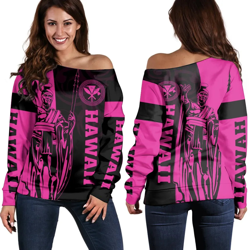 Polynesian Pride Sweater - Hawaii King Polynesian Women's Off Shoulder Sweater Pink - Lawla Style - Polynesian Pride