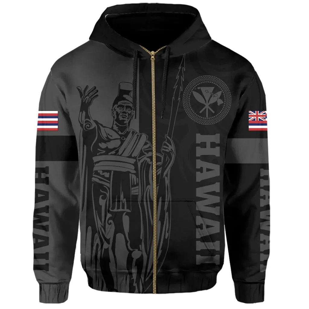 Polynesian Pride Hoodie Hawaii King Polynesian Hoodie Zip up Lawla Style Gray - Polynesian Pride