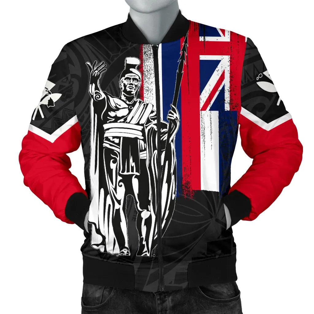 Polynesian Pride Jacket - Hawaii King Flag Polynesian Men's Bomber Jacket - Gray - Polynesian Pride