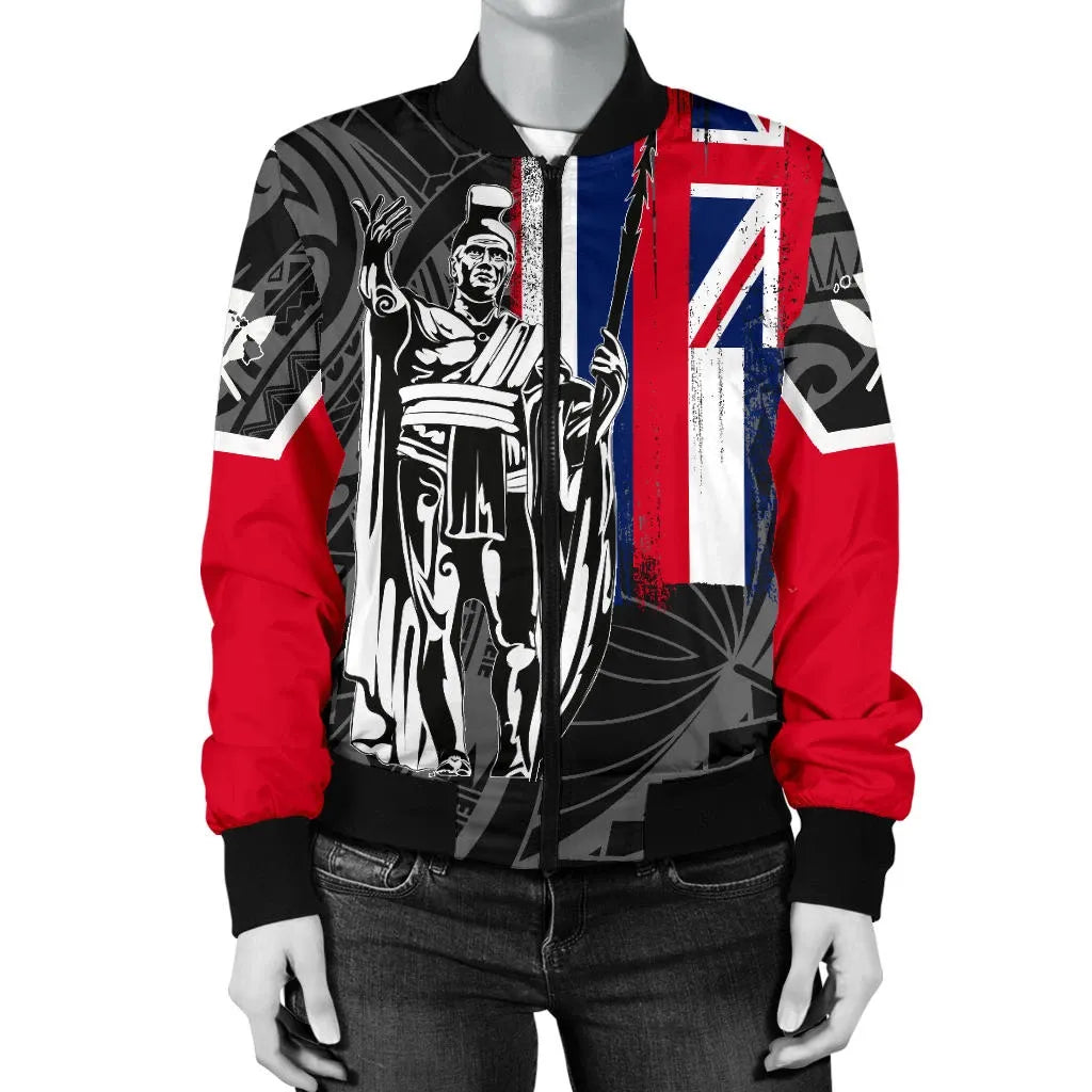 Polynesian Pride Jacket - Hawaii King Flag Polynesian Women's Bomber Jacket - White - Polynesian Pride