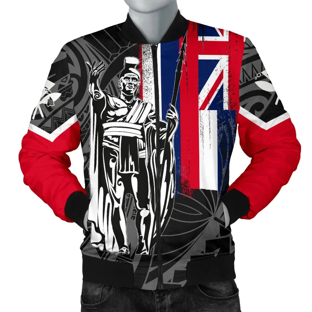 Polynesian Pride Jacket - Hawaii King Flag Polynesian Men's Bomber Jacket - White - Polynesian Pride