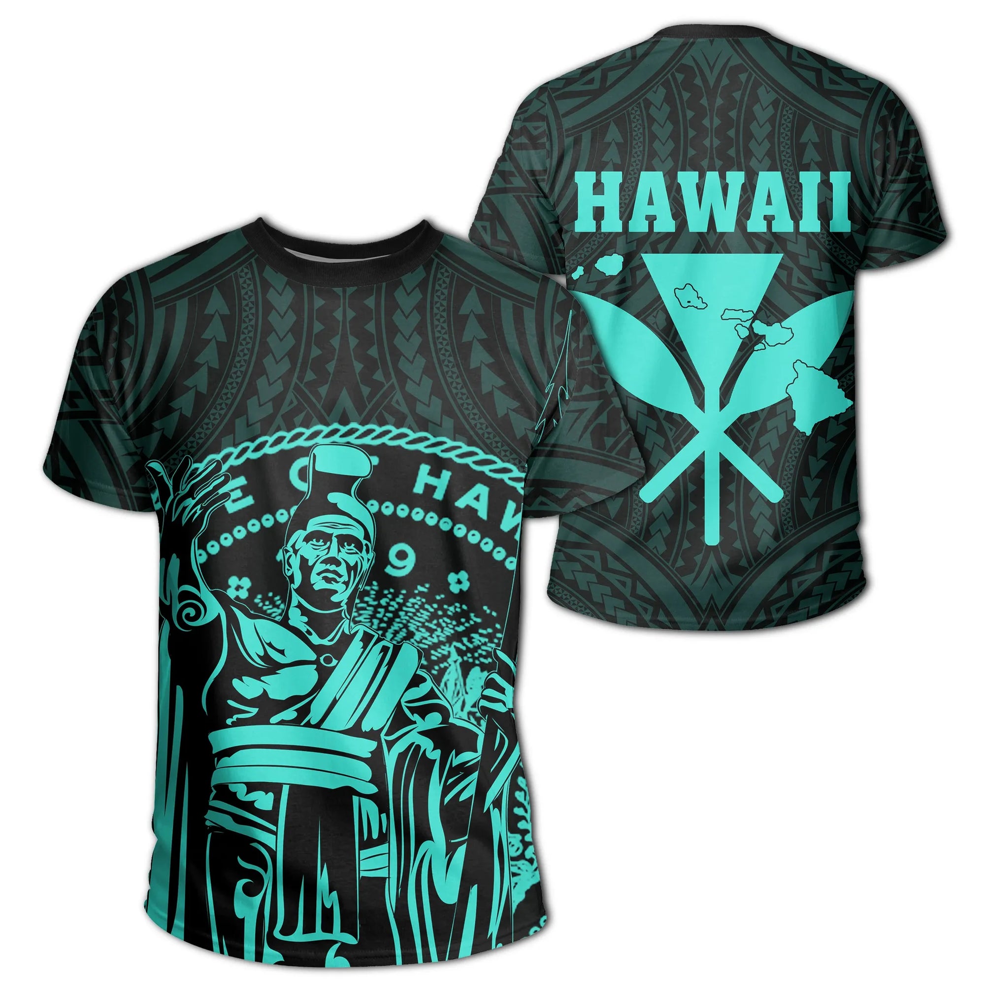 Polynesian Pride Tee Hawaii King Coat Of Arms Kanaka Map Polynesian T Shirt Turquoise - Polynesian Pride