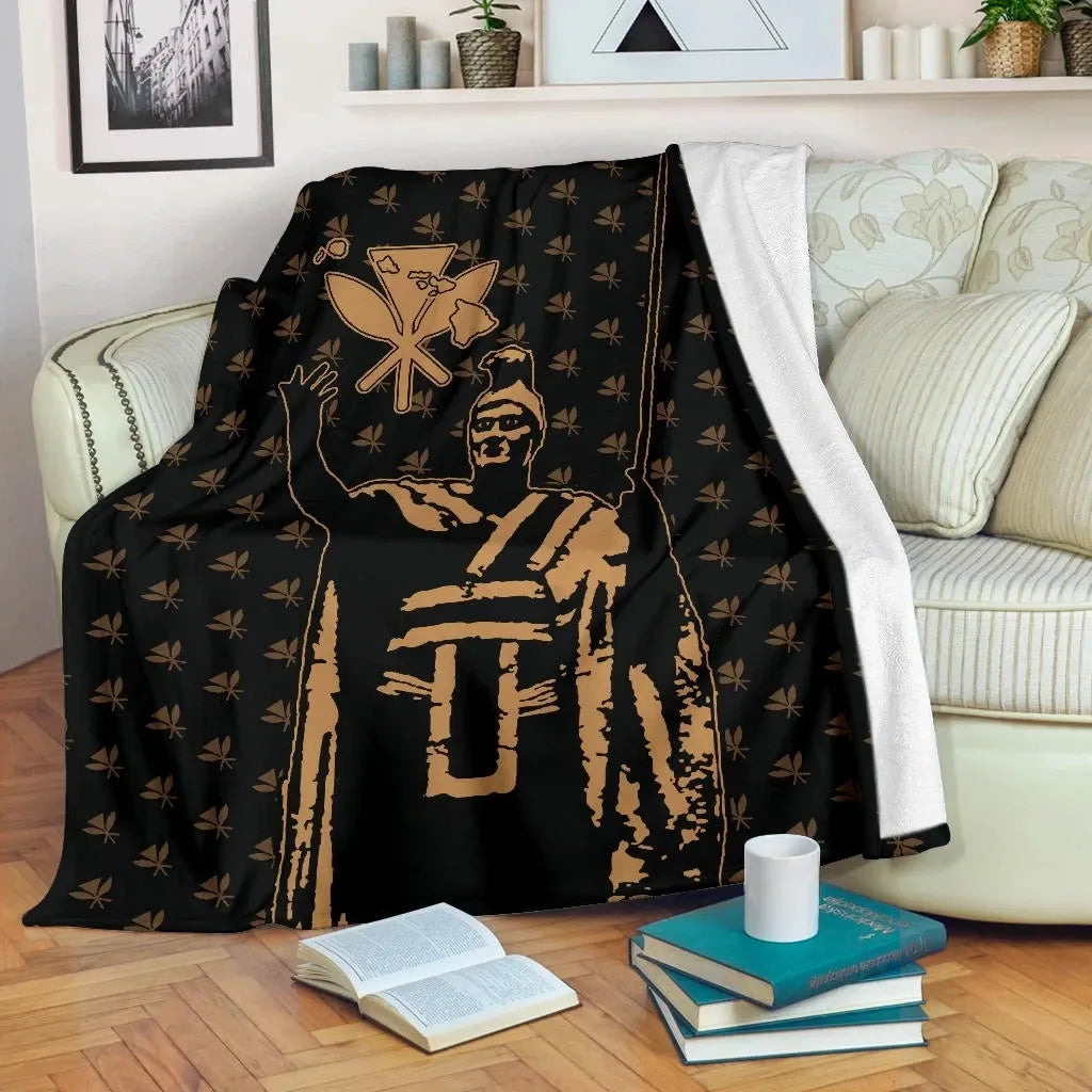 Polynesian Pride Blanket - Hawaii King Kanaka Maoli Golden Premium Blanket - Polynesian Pride