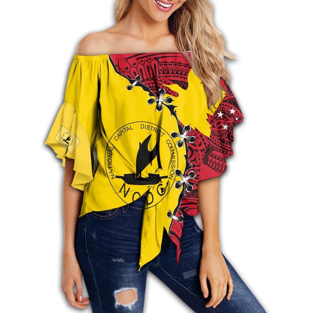 Polynesian Pride Clothing - NCD PNG Suture Style Women's Off Shoulder Wrap Waist Top Women Red - Polynesian Pride