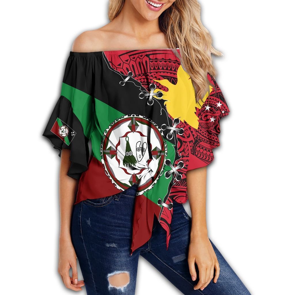 Polynesian Pride Clothing - ENBP PNG Suture Style Women's Off Shoulder Wrap Waist Top Women Red - Polynesian Pride