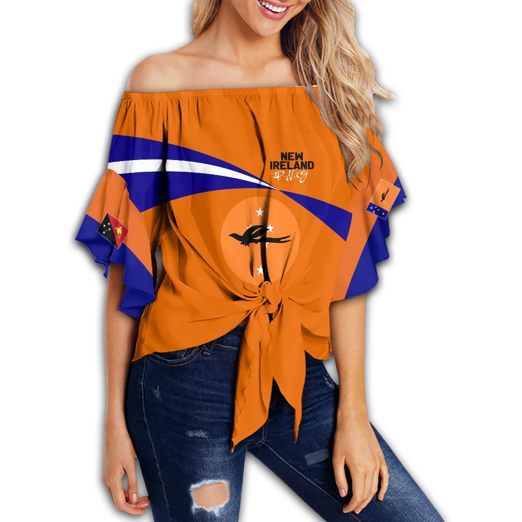 Polynesian Pride Clothing - New Ireland PNG Flag Style Women's Off Shoulder Wrap Waist Top Women Orange - Polynesian Pride