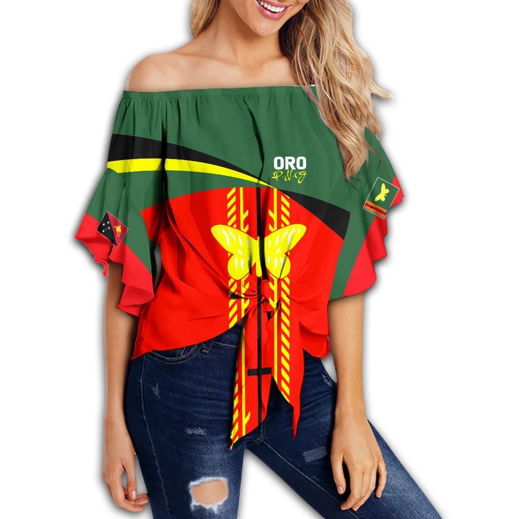 Polynesian Pride Clothing - Oro PNG Flag Style Women's Off Shoulder Wrap Waist Top Women Red - Polynesian Pride