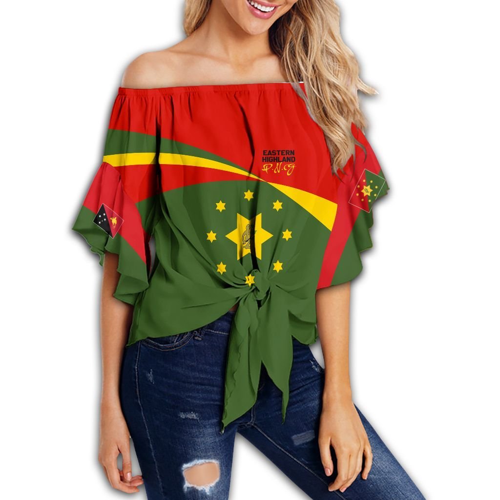 Polynesian Pride Clothing - Eastern Highland PNG Flag Style Women's Off Shoulder Wrap Waist Top Women Green - Polynesian Pride