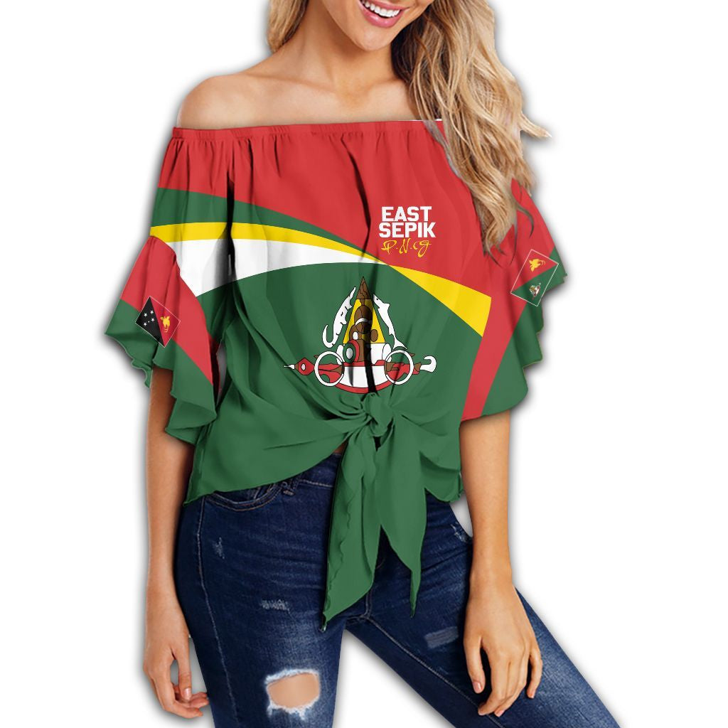 Polynesian Pride Clothing - East Sepik PNG Flag Style Women's Off Shoulder Wrap Waist Top Women Green - Polynesian Pride