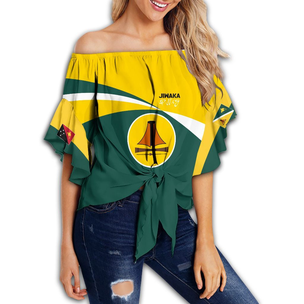 Polynesian Pride Clothing - Jiwaka PNG Flag Style Women's Off Shoulder Wrap Waist Top Women Green - Polynesian Pride