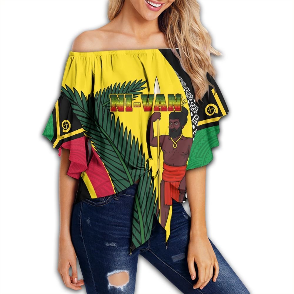 Polynesian Pride Clothing - Vanuatu Ni - Van Style Women's Off Shoulder Wrap Waist Top Women Yellow - Polynesian Pride