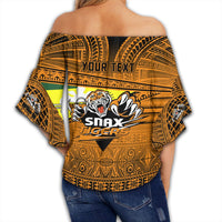 Polynesian Pride Clothing - Lae Snax Tigers Off Shoulder Wrap Waist Top Flag Tapa Pattern Stronic Style - Polynesian Pride