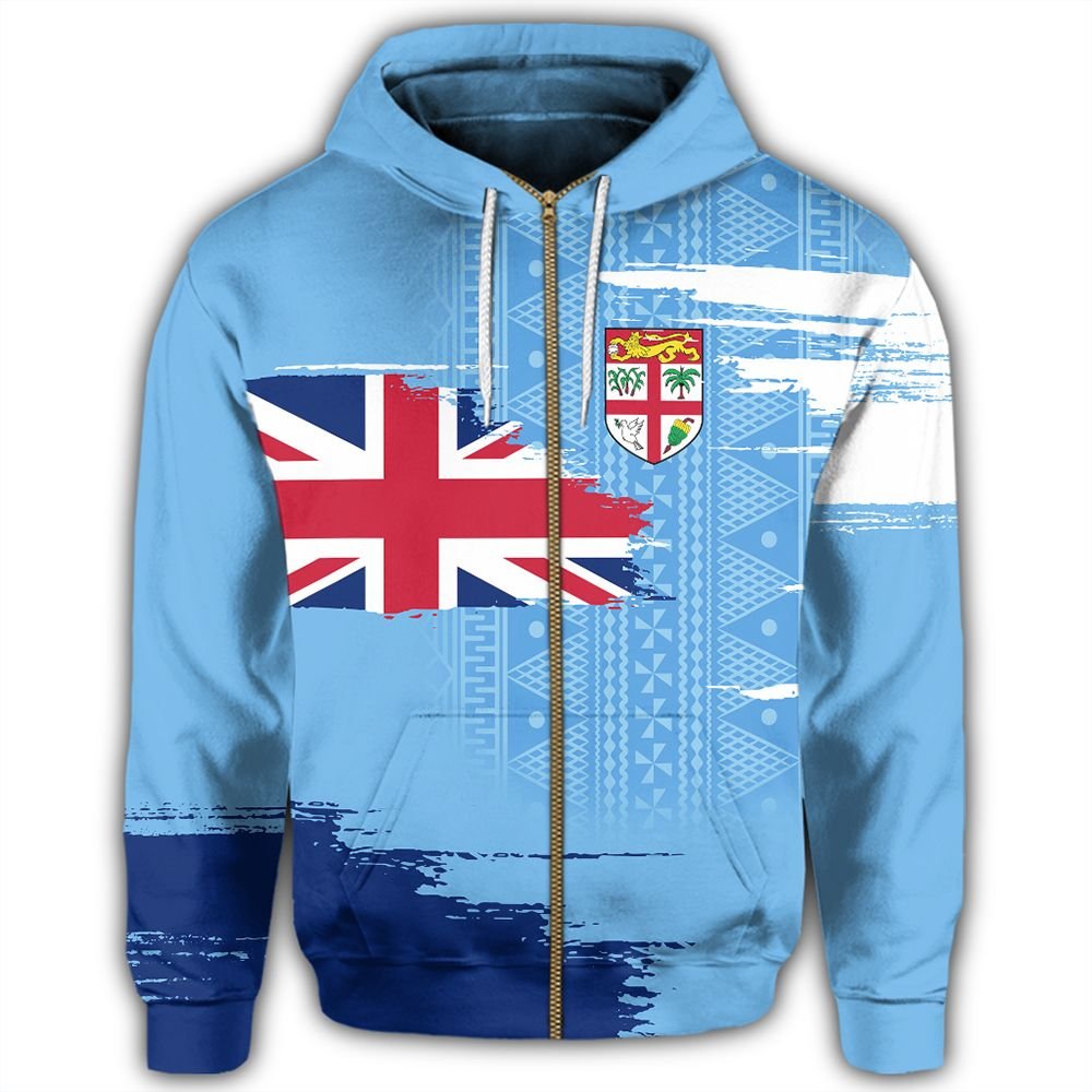 Polynesian Pride Hoodie Custom Fiji Hoodie Fijian Flag Sport Style Zip Hoodie Unisex Blue - Polynesian Pride