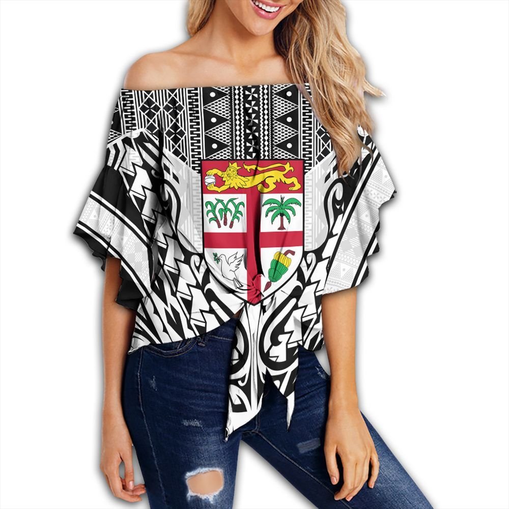 Polynesian Pride Fiji Clothing - Fiji Digicel Style Off Shoulder Wrap Waist Top Women White - Polynesian Pride