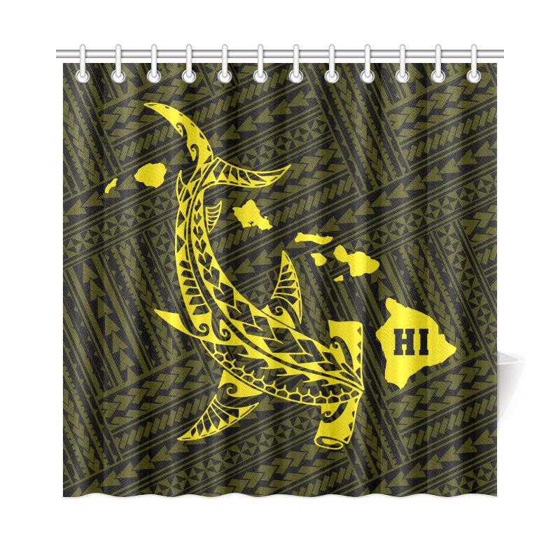 Hawaii Shark Yellow Polynesian Shower Curtain - Polynesian Pride