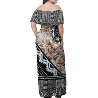 NE Fiji Bula Dress - Masi Brown Off Shoulder Long Dress - Polynesian Pride